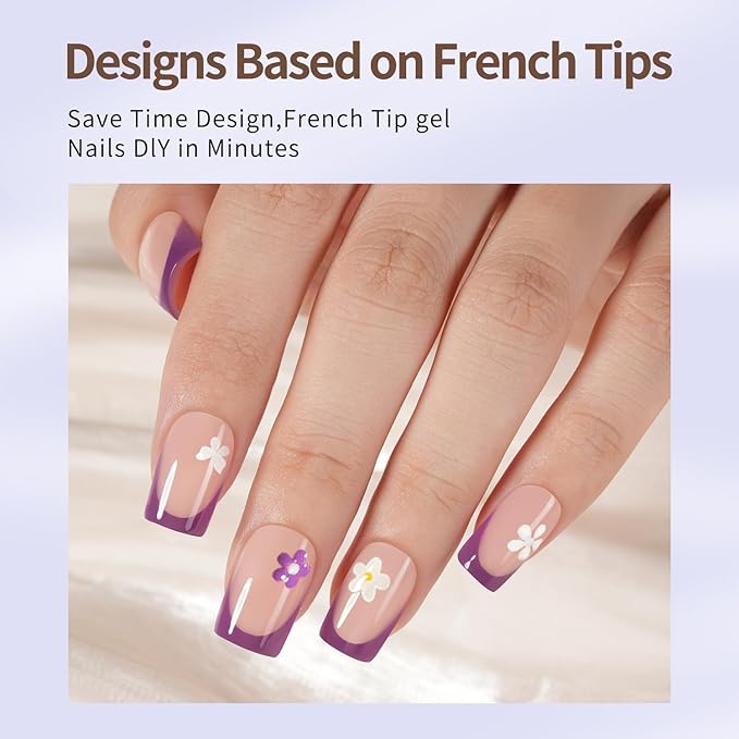 Misssix French Gel Nail Tips, 160Pcs Purple French Tip Press on Nails Short Square, No Need to File Tips Pre-lasting, Fake Nails for Nail Art DIY 16 Sizes