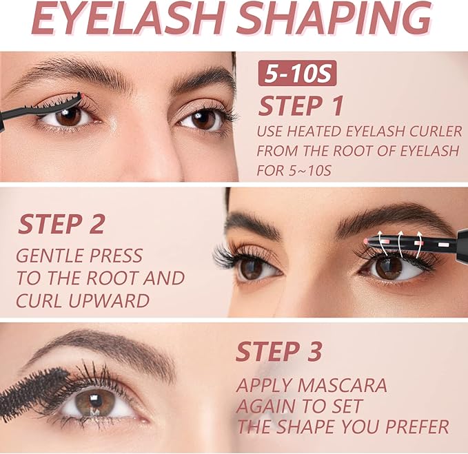 Heated Eyelash Curler - Heated Lash Curler - Electric Eyelash Curler Rechargeable for 24 Hours Long-Lasting Natural Eyelashes, LED Display - 4 Heating Modes, 8S Fast Heating, Gifts for Women Girls