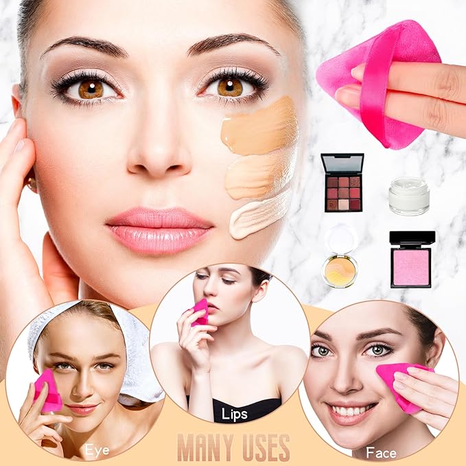 Suclain 48 Pcs Velour Triangle Powder Puff Soft Velour Makeup Puff for Face Powder Makeup Triangle Sponges for Wet and Dry Cosmetic Foundation Loose Mineral Body Tool (Pink)