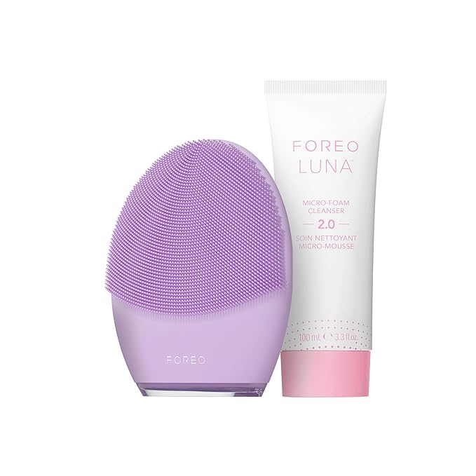 FOREO Deep & Gentle LUNA 4 Sensitive Bundle - Facial Cleansing Brush for Sensitive Skin + LUNA Micro-Foam Face Cleanser 2.0, 3.4 oz - Deep Cleansing and Firming Silicone Face Massager Beauty Set