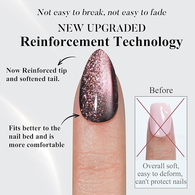 Cat Eye Press on Nails Short, Jofay Fashion Soft Gel Fake Nails, Purple-Green Color-changing Shimmer Cat Eyes Nails, Reusable & Glossy Acrylic False Glue on Nails Kit for Women