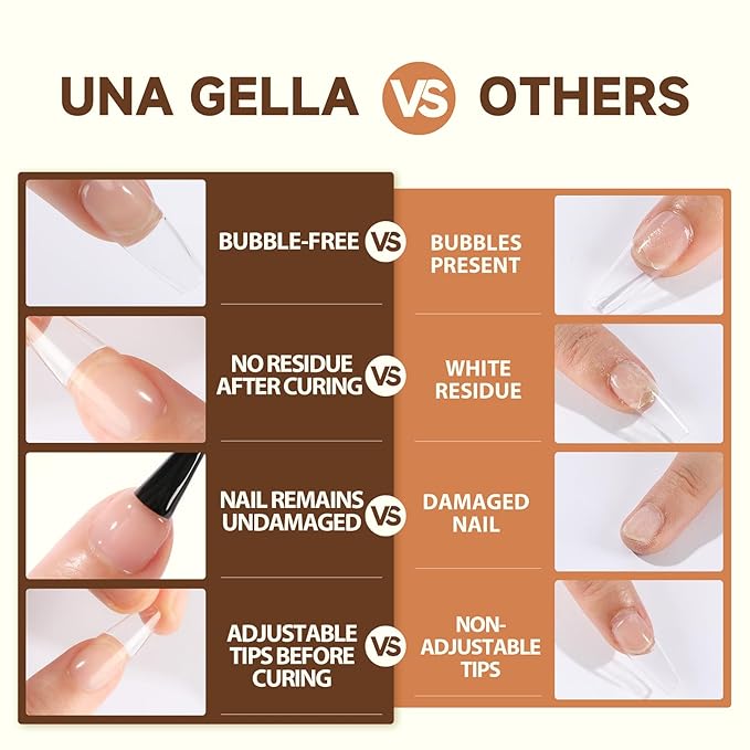 UNA GELLA 6 in 1 Gel Nail Glue for Clear Acrylic Nails Tips, 15ml UV Nail Glue Long Lasting Super Strong Brush for Base Coat, Clear Fake Nails, and Soft Gel Tips Lamp Curing Required