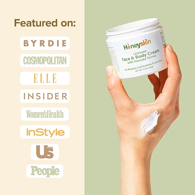 Hydrating Face Moisturizer & Body Cream with Manuka Honey Cream - Organic Face Moisturizer with Honey for Extremely Dry Skin - for Dry & Itchy Skin, Rosacea & Eczema Prone Skin 4oz