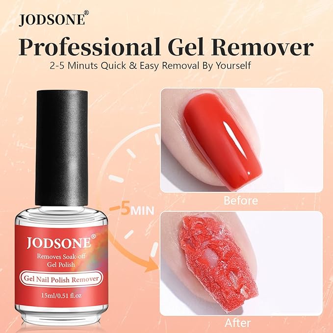 JODSONE Gel Nail Polish Remover Kit - Set with 15ml Gel Nail Polish Remover, Cuticle Oil and Latex Tape, and Complete Remover Manicure Tool Set, No Soaking