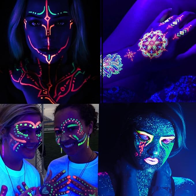 MEICOLY 10 Colors Water Activated Eyeliner Palette, Blue Sally Makeup Neon Face Paint Kit,Colored Retro Halloween Hydra Liner,Matte Graphic Eyeliner, UV Blacklight Fluorescent Glow Face Body Paint,02