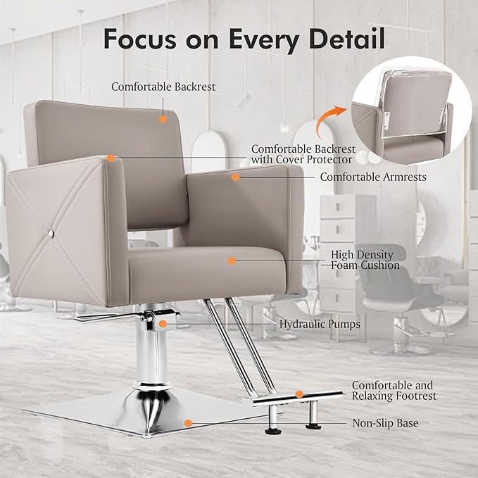 Artist hand Grey Salon Chair for Hair Stylist with Back Cover, Hydraulic Hair Chair 360 Swivel Barber Chair, Beauty Salon Equipment for Hair Stylist, Max Load Weight 330 Lbs