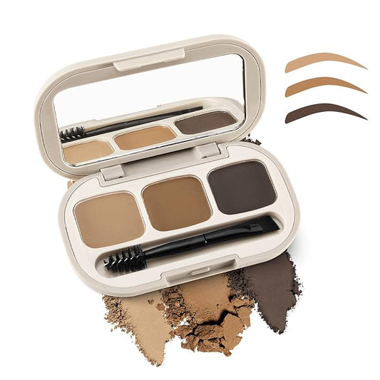 3 Colors Eyebrow Powder Set, Brow Powder Makeup Palette, Defining and Sculpting Brows, Waterproof Eye Contour Kit with Brush Applicator