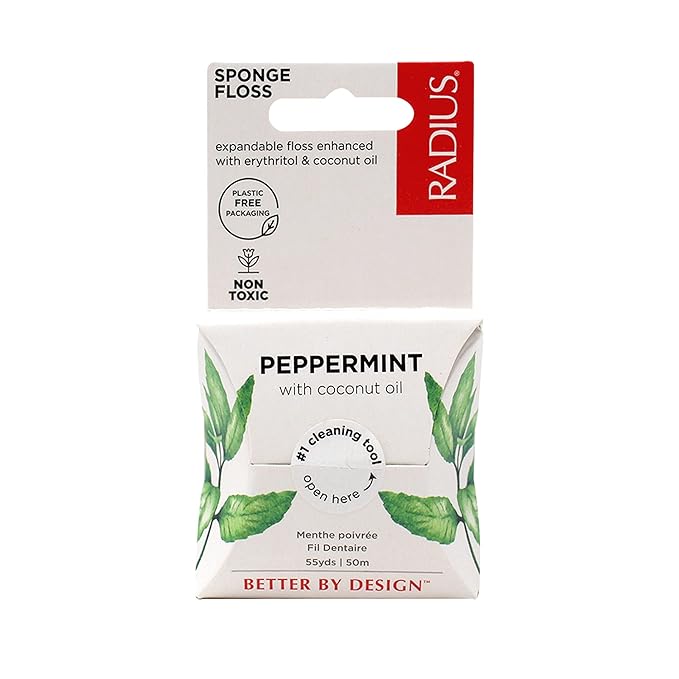 RADIUS Peppermint Dental Floss 55 Yards Vegan and Non-Toxic Oral Care Boost Total Tooth & Gum Protection Clear - Pack of 6