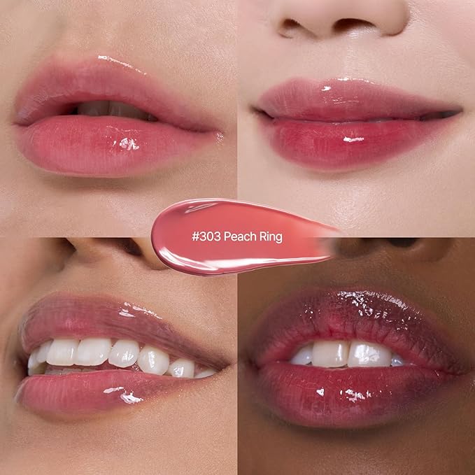 Laka Jelling Nude Gloss, 4.5g/0.15oz, Sheer Hydrating Lip Oil with No Stain, Non-Sticky, Nourishing Gloss for a Fresh, Glowy Look, Vegan, Clean Beauty Makeup, K-Beauty (#303 Peach Ring)