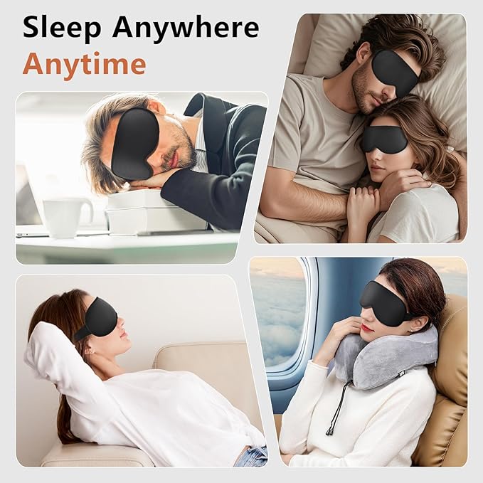 Sleep Mask for Side Sleeper Women Men, Eye Mask for Sleeping Light Blocking, 3D Contoured Cup Sleeping Mask, Soft Breathable Sleep Eye Mask with Adjustable Elastic Strap for Travel (Black)