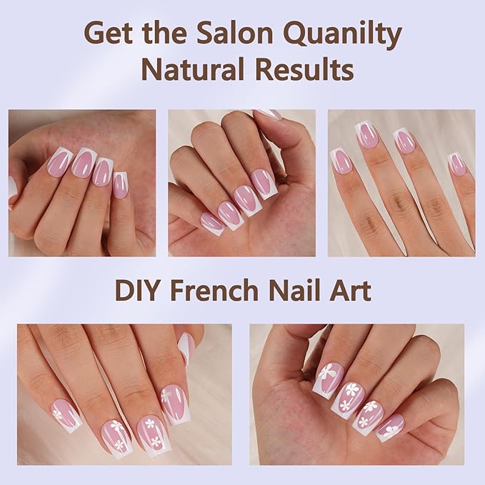 Misssix Deep French Gel Nail Tips, 150Pcs French Tip Press on Nails Short Square Pink, No Need to File Tips Pre-lasting, Fake Nails for Nail Art DIY 15 Sizes