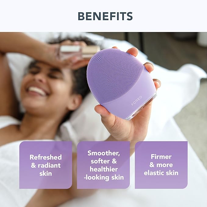 FOREO Deep & Gentle LUNA 4 Sensitive Bundle - Facial Cleansing Brush for Sensitive Skin + LUNA Micro-Foam Face Cleanser 2.0, 3.4 oz - Deep Cleansing and Firming Silicone Face Massager Beauty Set