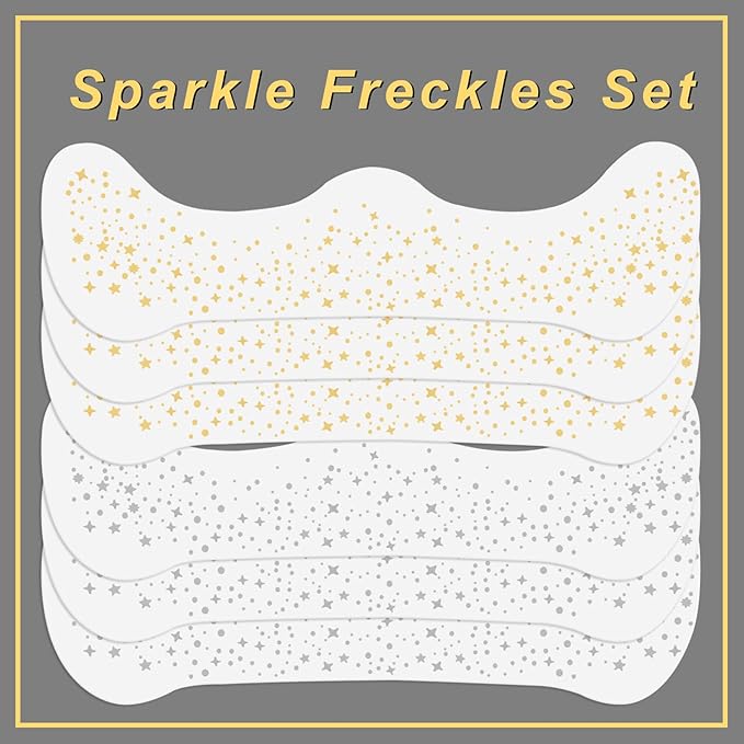MEICOLY Silver and Gold Face Glitter,Glitter Freckles Face Tattoo for Women Kid,Gold Freckles,Silver Glitter Freckles,Sparkle Makeup Patches,Sparkle Freckles Speckles Patches,6 Count,3 Gold+3 Silver