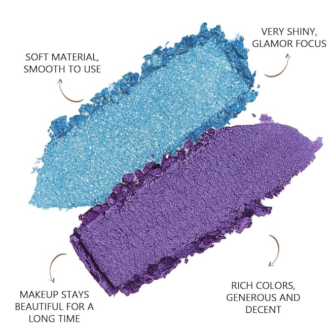 2 colors eye shadow makeup palette, Blue & Purple Eyeshadows Halloween Birthday Party Wear, high pigment eye, matte & shimmer metal eye shadow powder, Blendable, Ultra-Pigmented, Easy to Apply(02)