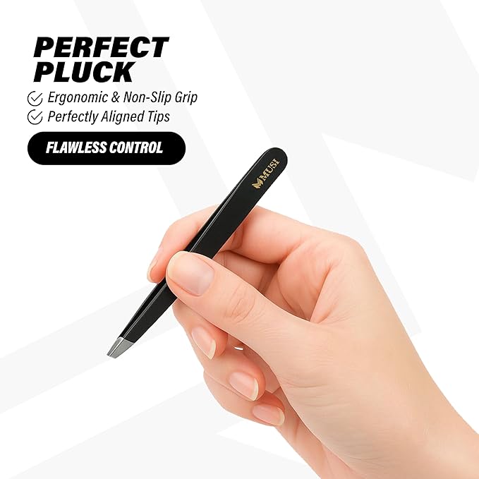 Eyebrow Tweezers Set with Eyebrow Scissors – 4+1 Stainless Steel Tweezers for Women Men Facial Hair - Sharp Tweezer for Shaping Eyebrows - Precision Grooming Tool for Plucking Coarse and Ingrown Hairs