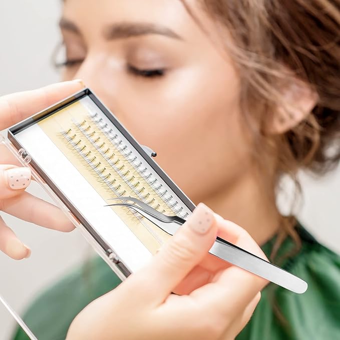 6 Pcs Tweezers for Eyelash Extensions, Straight and Curved Stainless Steel, Individual Volume, Isolation Tweezers (Silver)