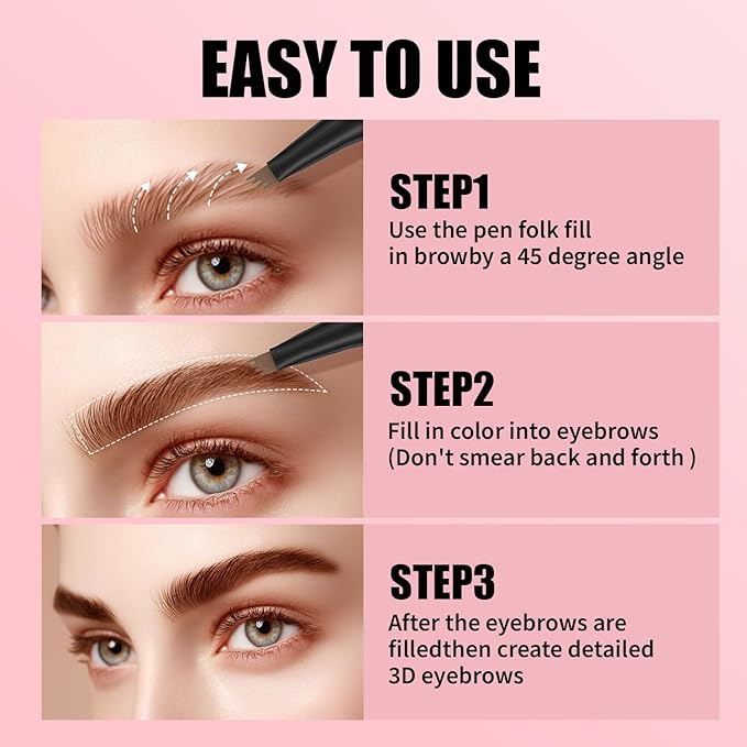QIC Microblading Eyebrow Pen,Eyebrow Pencils for Women with 4-Fork-Tip, Waterproof Eye Brow Pencil Natural Hair-Like And Long-Lasting (Black)
