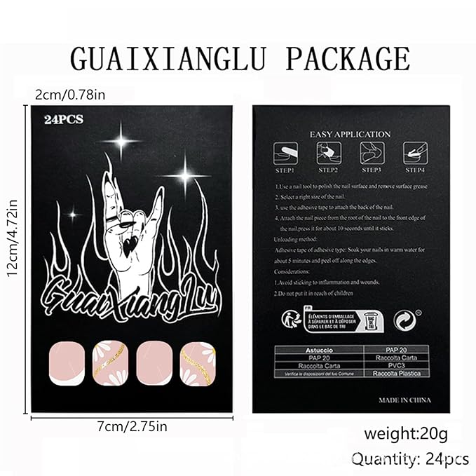 Flower Press on Nails Short Square Fake Nails Nude False Nails with Designs Daisy Glossy Full Cover Acrylic Nails French Tips Glue on Nails Cute Artificial Stick on Nails for Women Manicure 24 Pcs