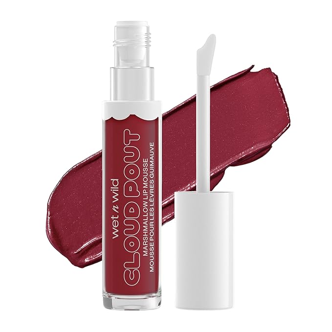 wet n wild Lip Cream Cloud Pout w/Marshmallow, Dark Red I'm On Cloud Wine | Argan Oil | Vitamin E