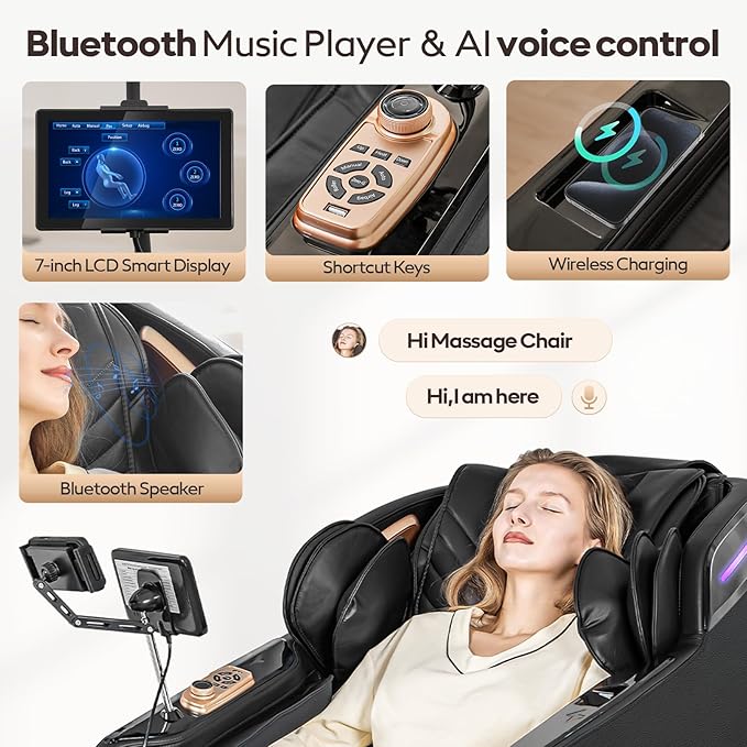 4D Massage Chairs Full Body,Zero Gravity SL-Track Shiatsu Massage Chair Recliner,Core Heating,20 Massage Techniques,Deep Yoga Stretch,Foot Rollers, Ai Voice,Touch Screen,Wireless Charging