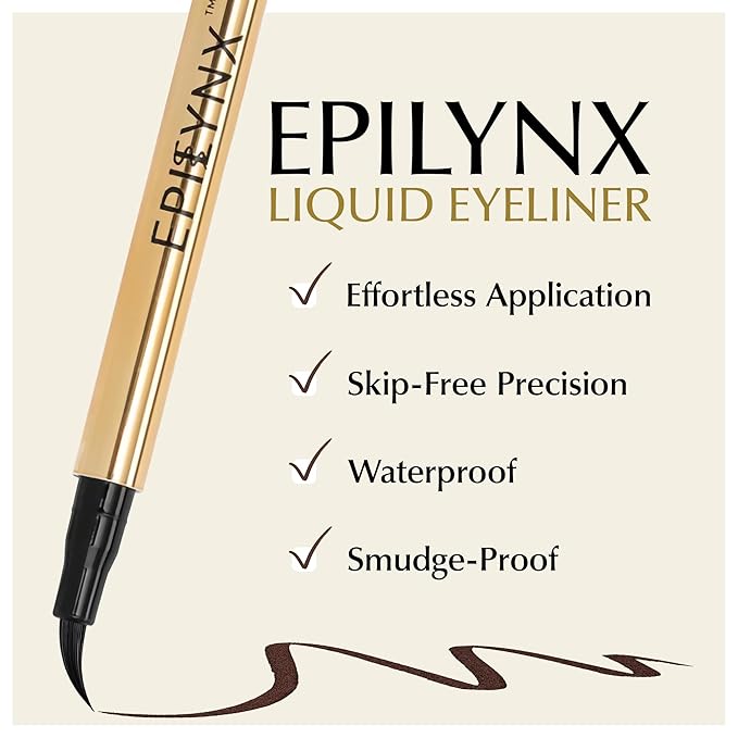 EPILYNX Waterproof Eyeliner - Smudge-Proof Liquid Eyeliner Pen with Precision Tip for Smooth, Long-Lasting Application - Vegan, Hypoallergenic & Gluten-Free Eye Liner - 2mL Brown