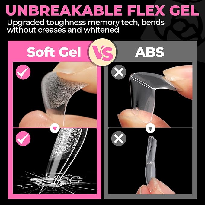 UNA GELLA Extra Short Coffin Nails Tips: 504pcs Pre-etched XS Short Nails, 12 Sizes Clear Coffin Press on Nails Full Cover Gel Tips Acrylic False Fake Nails Extension DIY Salon