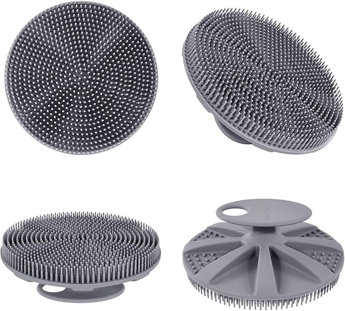 INNERNEED Food-Grade Soft Silicone Body Scrubber Shower Brush Handheld Cleansing Skin Brush, Gentle Exfoliating and Lather Well (Gray)