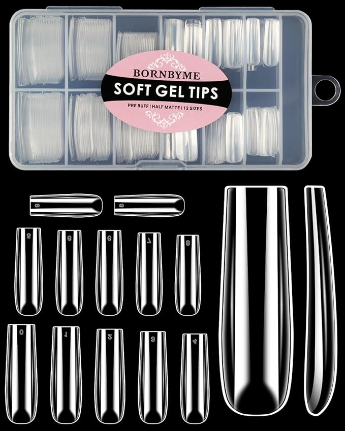 XXL Square Nail Tips, BORNBYME 240 PCS Gel Tips Stright Nails Full Cover Clear False Nail Tips