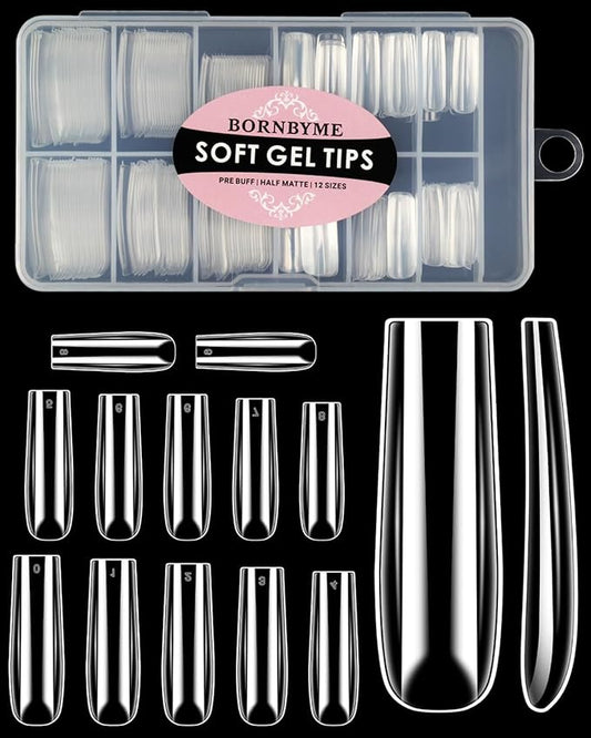 XXL Square Nail Tips, BORNBYME 240 PCS Gel Tips Stright Nails Full Cover Clear False Nail Tips