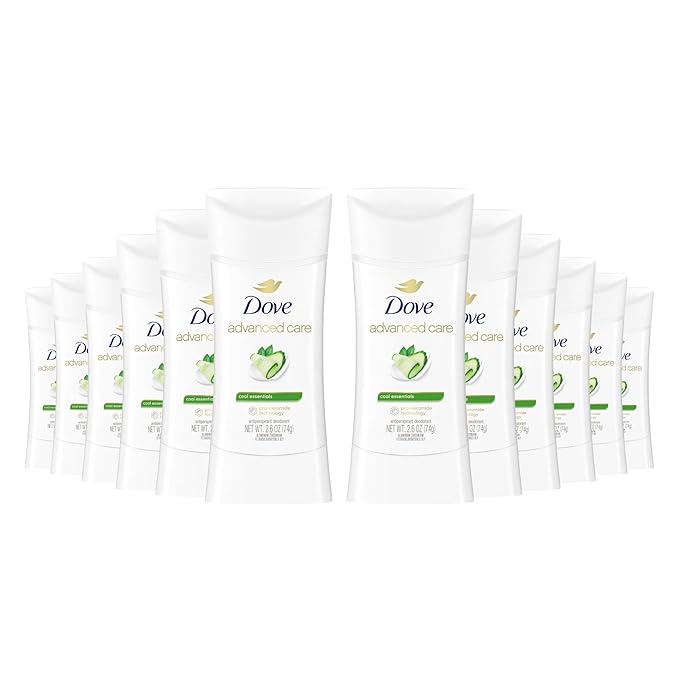 Dove Advanced Care Anti Deo Stick Cool Essentials Pack of 12 for helping your skin barrier repair after shaving 72 h odor control and all-day sweat protection with Pro Ceramide Technology 2.6 oz