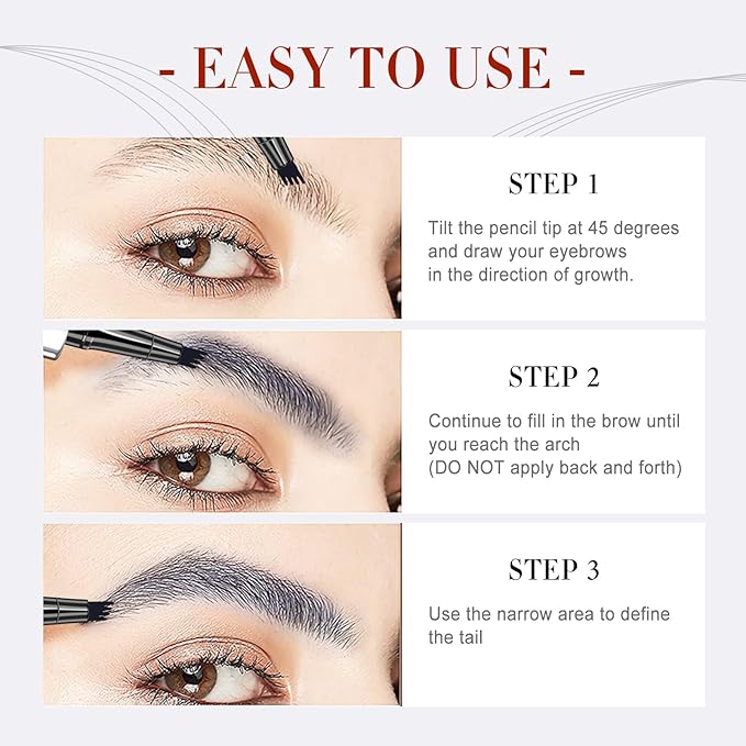 Microblading Eyebrow Pen, Waterproof Gray Eyebrow Pencils for Older Women Soft Hair Like Natural Liquid Eye brow Pen, Four Forks Tip Preciese Brow Contouring Filler Pencil that Looks Like Hair, Grey