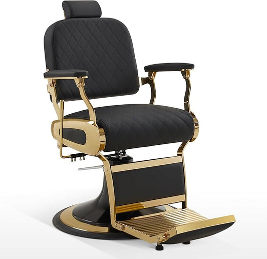 BarberPub All Purpose Barber Chair with Heavy Duty Pump,Reclining Adjustable Swivel Hair Styling Chair for Hair Stylist, Home Salon,Barbershop Salon&Spa 9453 (Gold)