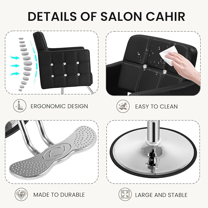 Professional Salon Chair for Hair Stylist, 350 Lbs Heavy Duty Hydraulic Pump, 360° Swivel Styling Chair with Adjustable Height, Barber Chair for Barber Shop, Spa, Tattoo Studio, Basic Black