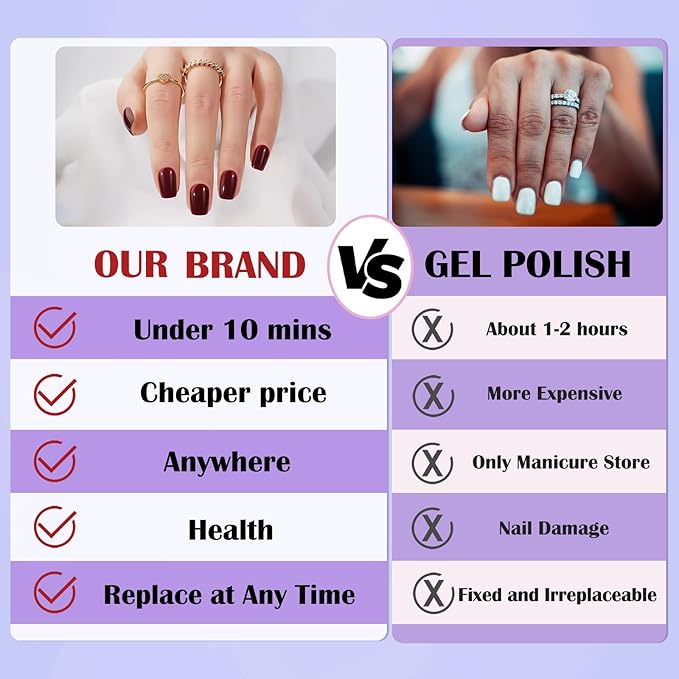 Press On Nails Short - Jofay Fashion Acrylic Press On Nails Red, Square Glue On Nails with Nail Glue, Fit Perfectly & Natural Stick On Nails in 16 Sizes - 32PCS Soft Gel Kit, Wine Red