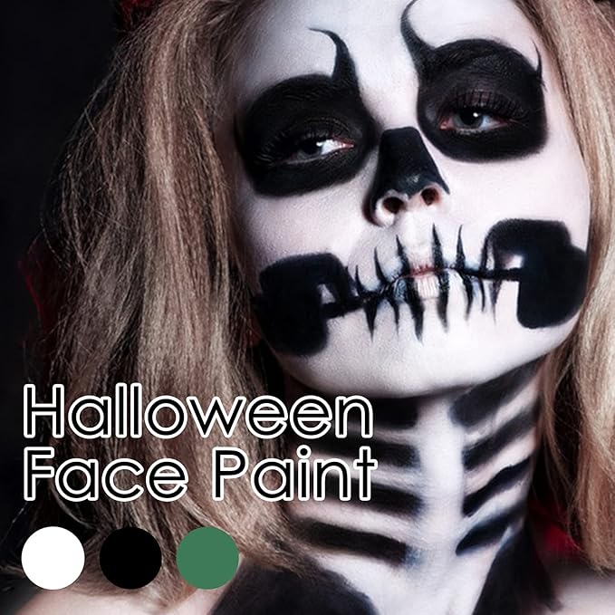 3 Colors White Black Green Face Body Paint Stick, Eye Black Lipstick Face Paint for Baseball/Football/Halloween/Costume Parties Accessories Vampire/Witch/Clown Makeup Face& Body Paint