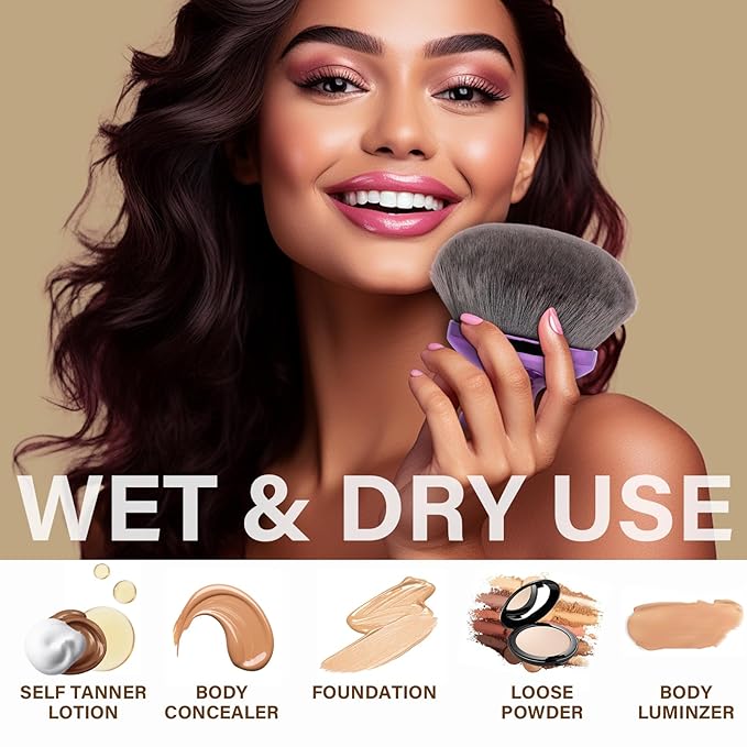 Extra Large Body Makeup Brush For Self Tanner, Leg Makeup &Bronzer Blend,90 mm Wide-headed Kabuki Brush Provides More Even &Pretty Application, Sunscreen Face& Back Makeup Brush, Wet&Dry Use- Purple