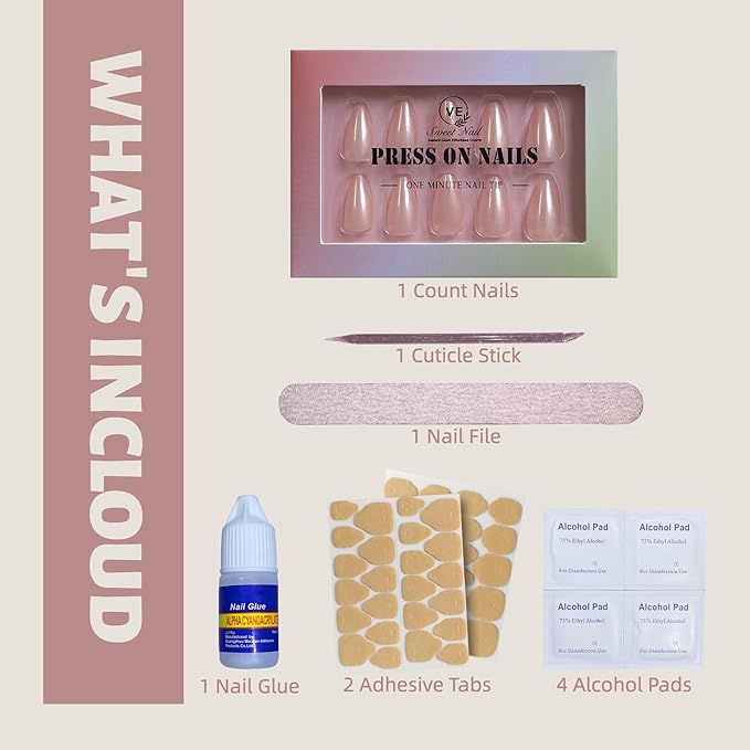 30PCS Short Almond Press-On Nails – Nude Shell Gloss Fake Nails with 15 Sizes, Soft Back Edge & Durable Tip, No Measuring Needed, Reusable Stick-On Nail Tips with Glue & Tools for Women