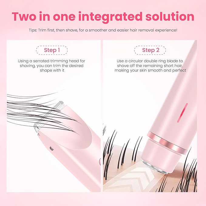 Bikini Trimmer for Women-2 in 1 Dual Head Electric Razors,USB Rechargeable Bikini Electric Shaver,IPX7 Waterproof Dry & Wet Use Body Hair Trimmer and Facial Hair Remover for Underarm Leg Body,Pink