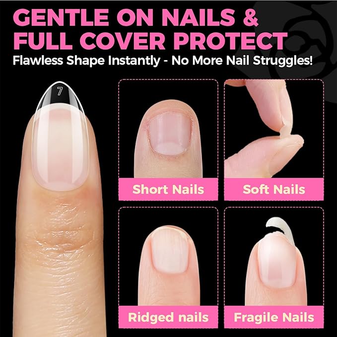 UNA GELLA Short Almond Nail Tips: 504PCS Short Fake Nails Soft Press On Gel Nail Tips Pre Shaped Almond Shape Home Nail Extension Full Cover, 12 Sizes Acrylic Gelly Tips