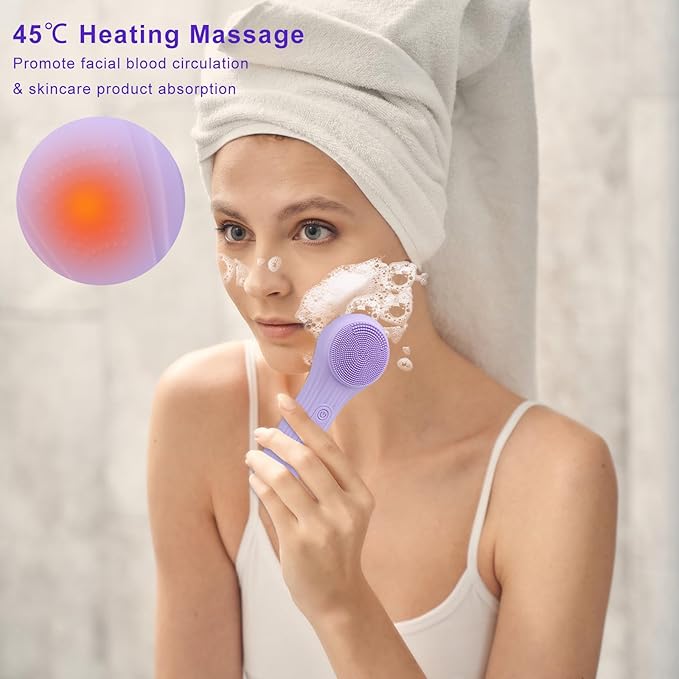 Silicone Face Scrubber Exfoliator, Silicone Face Wash Brush for Men & Women, Ipx7 Waterproof Rechargeable Facial Cleaner for Deep Cleansing, Exfoliating, Massage Face Scrubber (Purple)