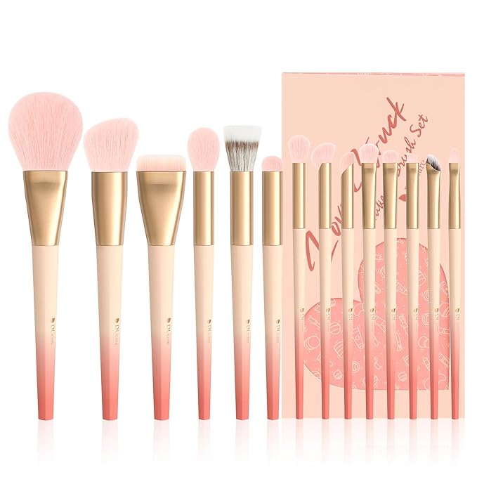 DUcare Makeup Brushes Set 14Pcs Love Struck Makeup Brush Set Premium Synthetic Kabuki Foundation Blending Face Powder Blush Concealers Eye Shadows Brushes
