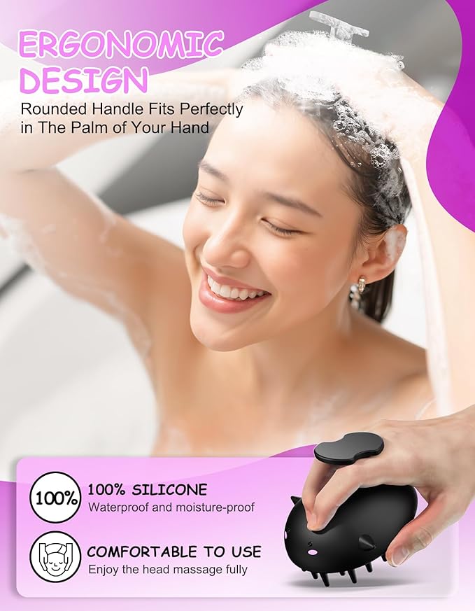 Scalp Massager Hair Growth Shampoo Brush, Silicone Scalp Scrubber Shower Scalp Brush for Hair, Head Massager Scalp Exfoliator for Dandruff Removal, Wet Dry Scalp Massage Tool for Hair Care, Black