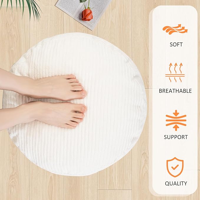 Pouf Ottoman Stuffed Round Modern Foam Filled Foot Rest Corduroy Poufs for Living Room Chair Decorative 20 X 15 Inches Fluffy Pouf Foot Stool Storage Ottoman, Beige