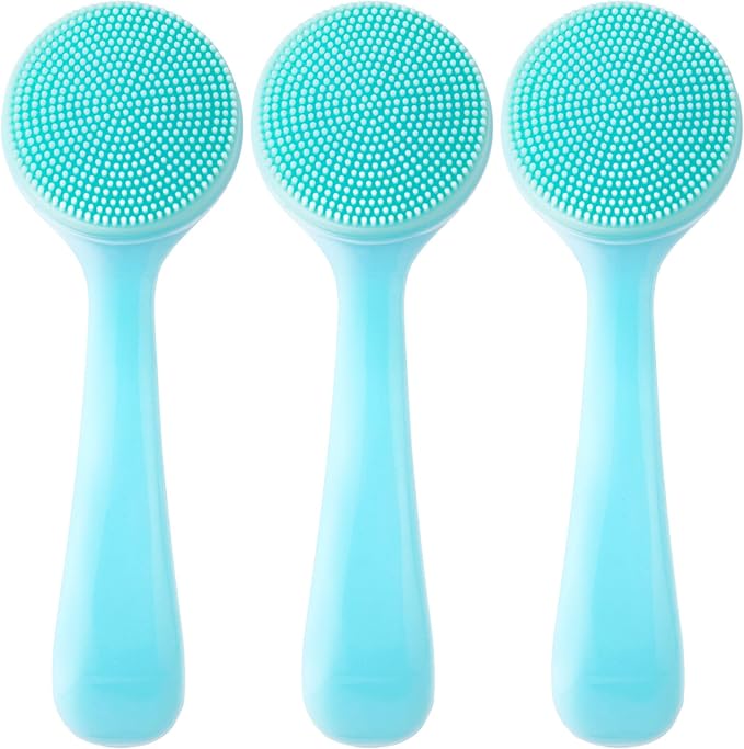 3pcs Silicone Manual Face Scrubber, Soft Face Scrubber Exfoliator, Waterproof Skin Friendly Face Cleansing Brush for Blackheads Whiteheads Makeup Residues Removal- Blue