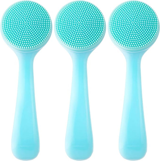 3pcs Silicone Manual Face Scrubber, Soft Face Scrubber Exfoliator, Waterproof Skin Friendly Face Cleansing Brush for Blackheads Whiteheads Makeup Residues Removal- Blue
