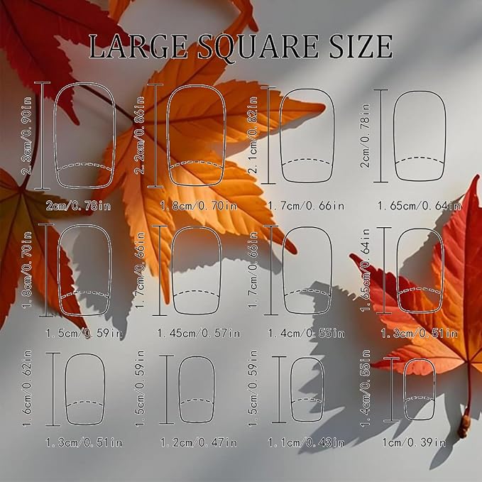 Maple Leaf Press on Nails 24Pcs Glossy Red Glitter Acrylic Fake Nail Thanksgiving Medium Square False Nails Fall Leaves Stick on Fingernails Autumn Gel Glue on Nail for Coquette Women Girls