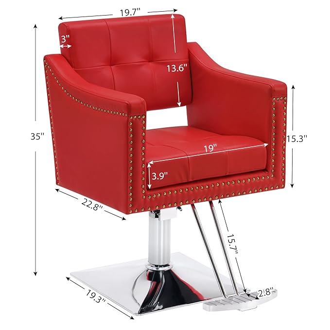 BarberPub Salon Chair for Hair Stylist Hydraulic Barber Styling Chair, Beauty Spa Equipment 8813 (6" Seat Height Adjustment) (Red)