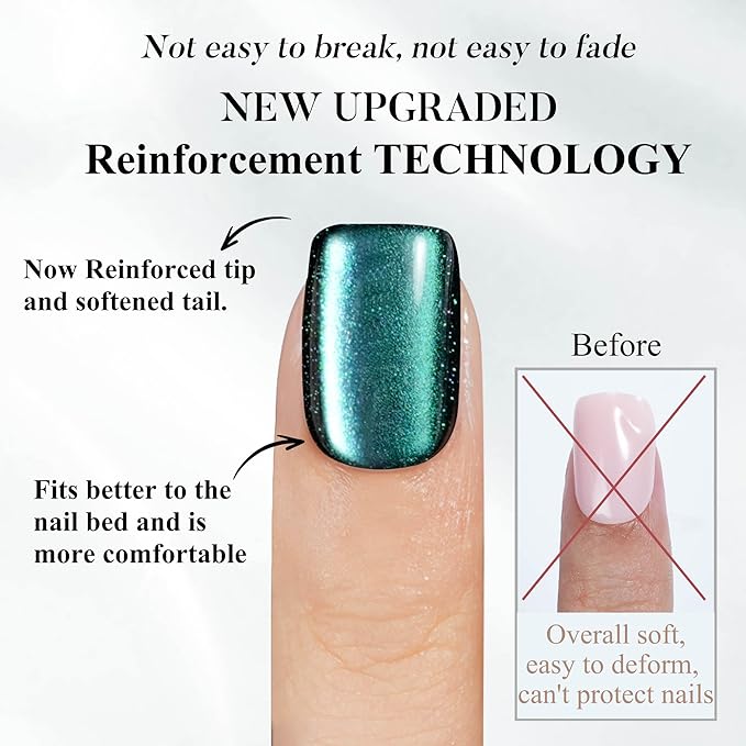 Cat Eye Press on Nails Short, Jofay Fashion Soft Gel Fake Nails, Lake Blue Square Press on Nails, Reusable & Natural Acrylic False Nails, Stick on Nails for Women Gift, Glue on Nails Kit 32 Pcs