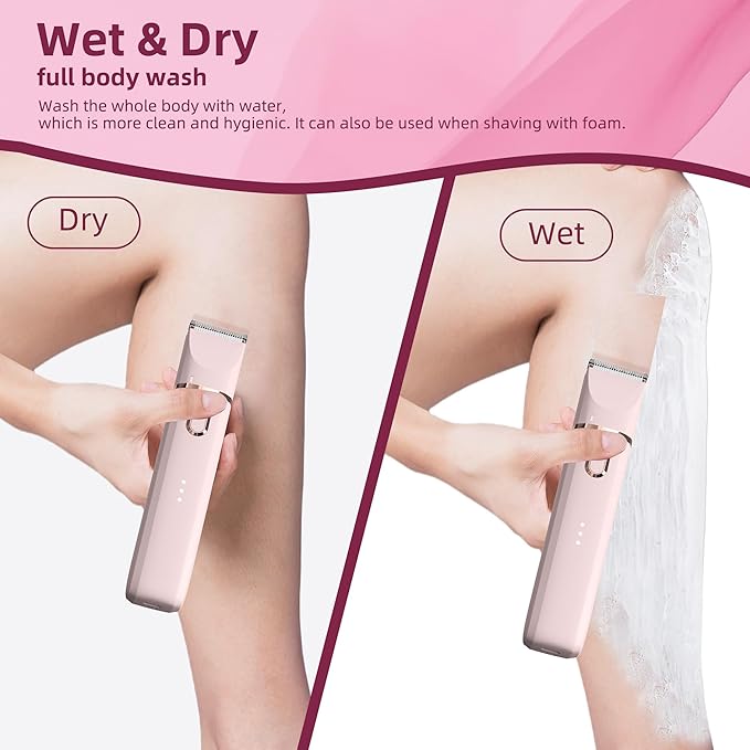 Trimmer for Women: 3 in 1 Gentle Painless Electric Razor for Women,120min Cordless Runtime,USB Charge Dock,IPX7 Waterproof Wet & Dry Use Portable Facial Razor with Ceramic Blade Travel Grooming Kit