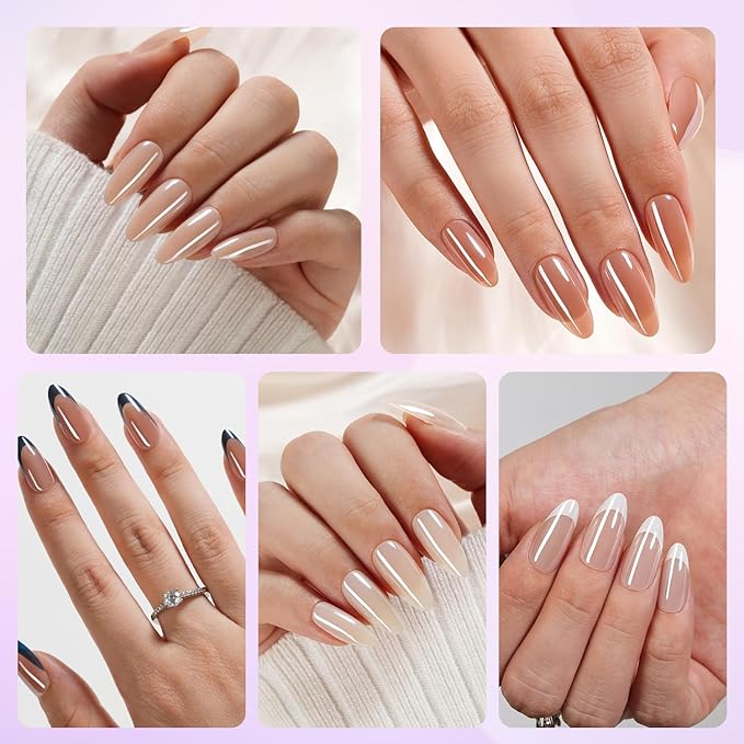 French Tip Press on Nails, 150Pcs Medium Almond Press on Nails, Chrome Nail Tips Glue On Nails, Soft Gel Fake Nails Reusable Stick On Nails for Women 15 Sizes